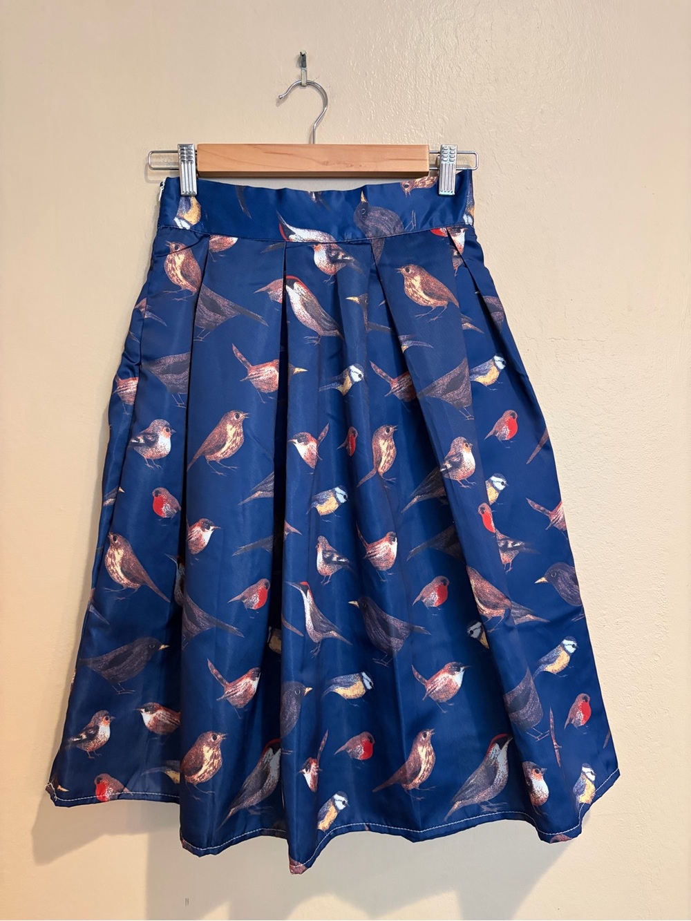 Quirky Birdie Navy Blue Circle Skirt w/ side Zipper and Elastic Waist, size S